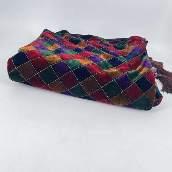 Pier 1 Imports Velvet Harlequin Jewel Tone Throw Blanket w/ Tassels 50”x60” - Picture 7 of 7
